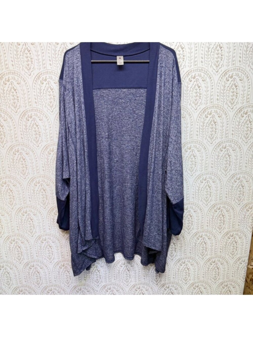 LB Active‎ Cardigan Women 26/28 Blue Space Dye Open Front Dolman Sleeve Knit Top